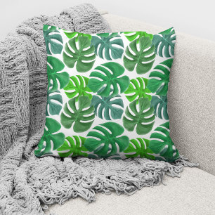 Modern Green Botanical Palm Leaves Throw Pillow