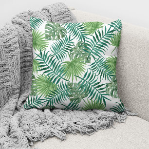 Modern Green Botanical Palm Leaves Throw Pillow