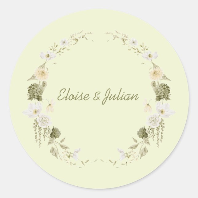 Modern Green Botanical Wedding Monogram Sticker (Front)