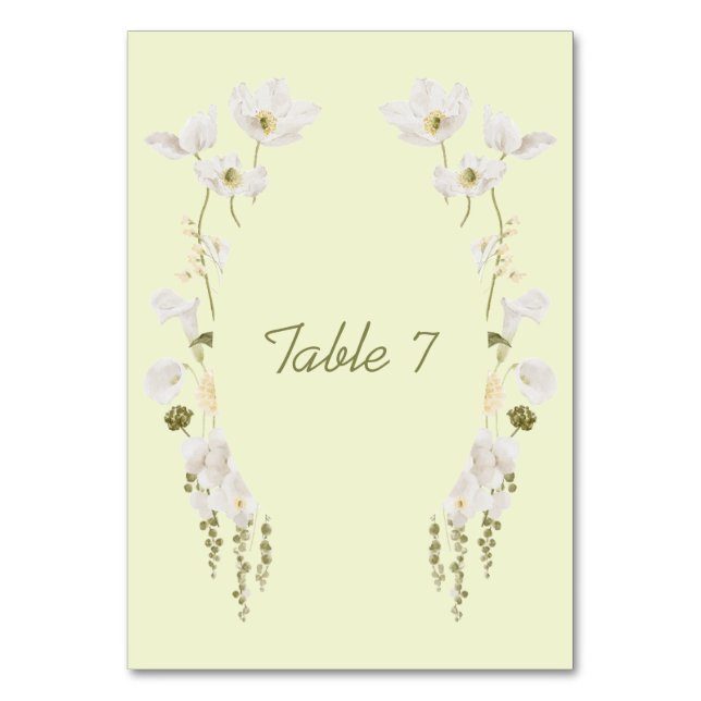 Modern Green Botanical Wedding Table Number Card (Front)