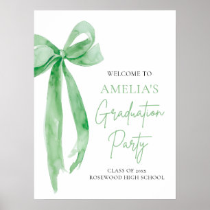 Modern Green Bow Coquette Graduation Party Welcome Poster