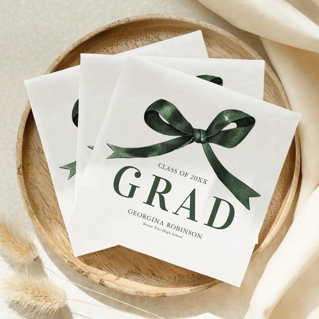 Modern Green Bow Graduation Party Napkin (Creator Uploaded)