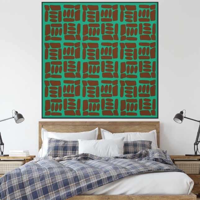 Modern Green &brown Abstract  Pattern Canvas Print (Insitu(Bedroom))
