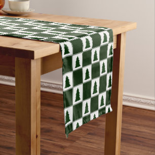 Modern Green Buffalo Plaid Christmas Tree Pattern Short Table Runner