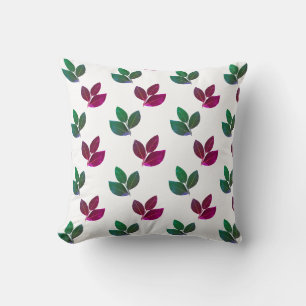 Modern Green & Burgundy Bay Leaf Pattern Throw Pillow