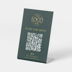 Modern Green Business Logo Contactles QR Code Menu Pedestal Sign