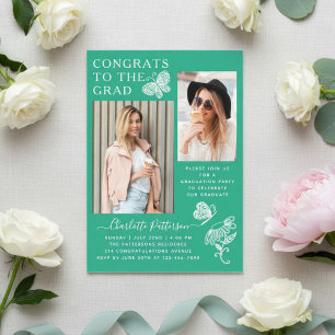 Modern Green Butterfly Photo Graduation Party Acrylic Invitations