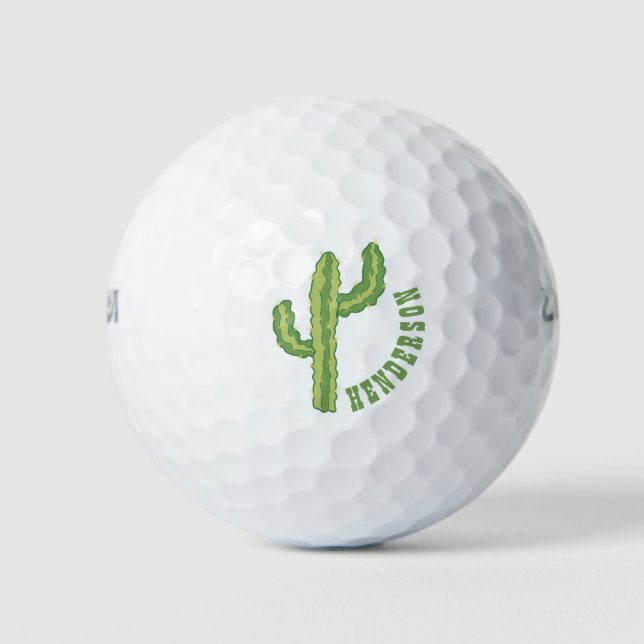 Modern Green Cactus Personalized Template Golf Balls (Front)