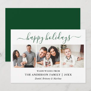 Modern Green Calligraphy Script 3 Photo Holiday Card
