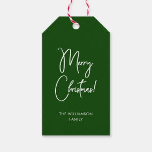 Modern Green Calligraphy Script Merry Christmas Gift Tags