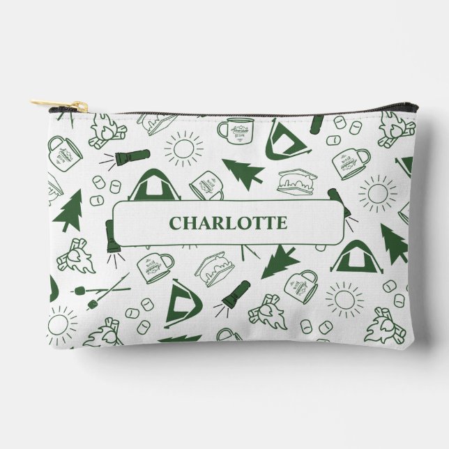 Modern Green Camp Bachelorette Weekend Accessory Pouch (Front)
