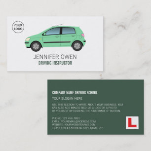 Modern Green Car, Driving School, Instructor Business Card