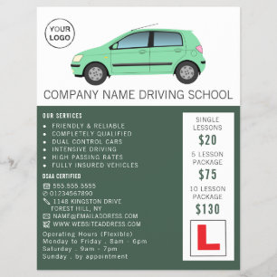 Modern Green Car, Driving School, Instructor Flyer