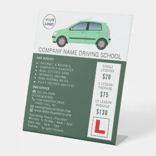 Modern Green Car, Driving School, Instructor Pedestal Sign