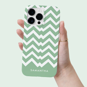 Modern Green Chevron Pattern Personalized Name Case-Mate iPhone 14 Pro Max Case