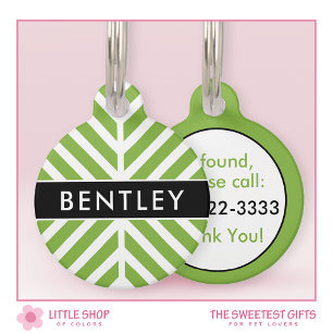 Modern Green Chevron Personalized Pet Tag