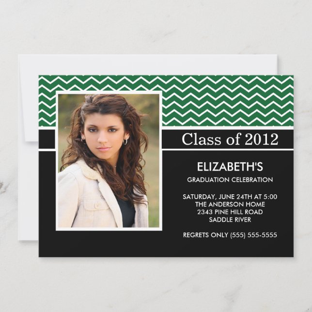 Modern Green Chevron Photo Graduation Party Invitation (Front)