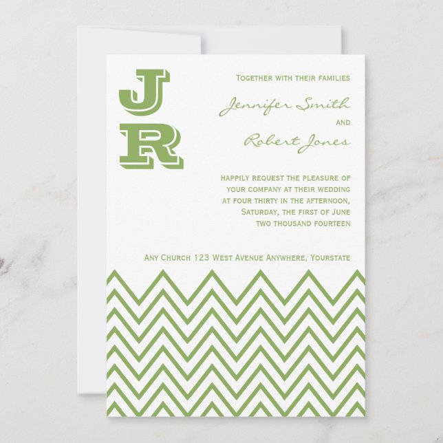 Modern Green Chevron Wedding Invitation (Front)