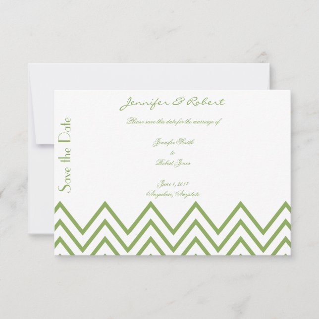 Modern Green Chevron Wedding Save the Date (Front)