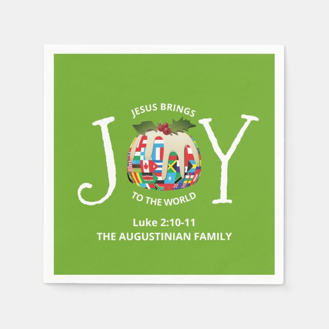 Modern Green Christmas JOY TO THE WORLD Napkin (Front)