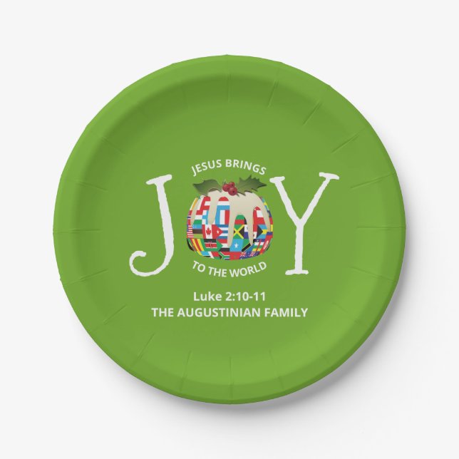 Modern Green Christmas JOY TO THE WORLD Paper Plate (Front)