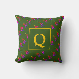 Modern GREEN Christmas Tree MONOGRAM Throw Pillow
