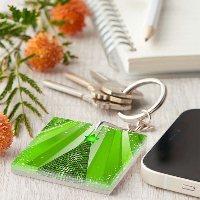 Modern Green Christmas Tree with Star  Keychain (Creator Uploaded)