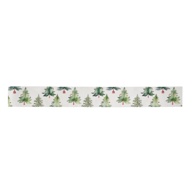 Modern green Christmas trees satin ribbon (Front)