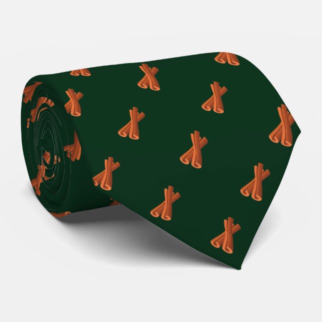 Modern Green Cinnamon Stick Seamless Pattern Tie (Rolled)