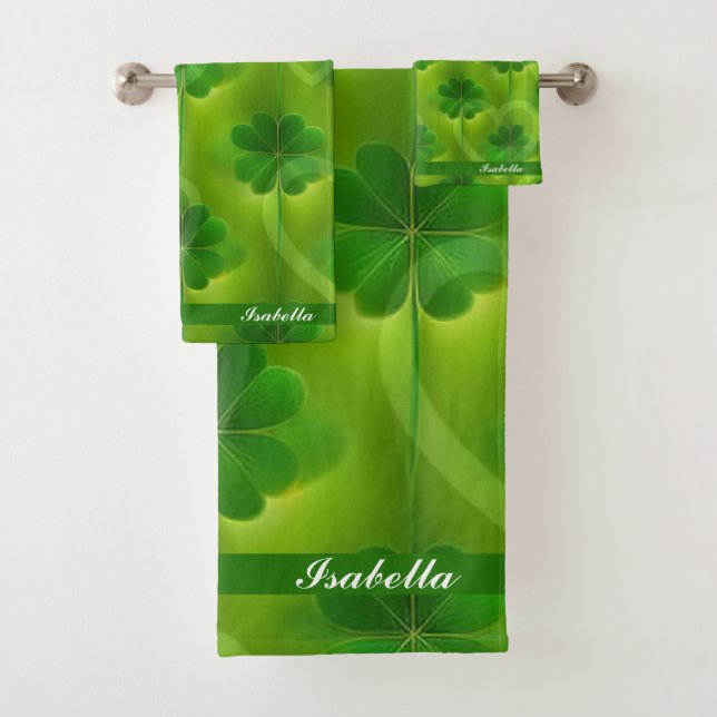 Modern Green Clover 4 Lists Collection Bath Towel Set (Insitu)