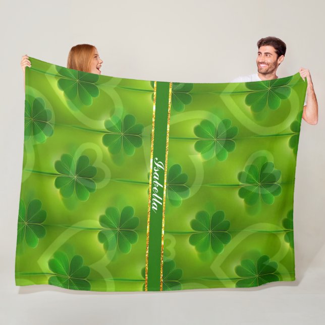 Modern Green Clover 4 Lists Collection Fleece Blanket (In Situ)