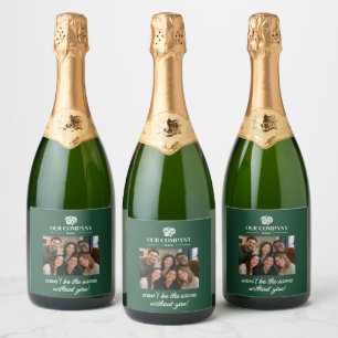 Modern Green Colleague Photo Farewell Retirement Sparkling Wine Label
