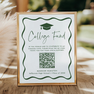 Modern Green College Fund Graduation QR Code Sign