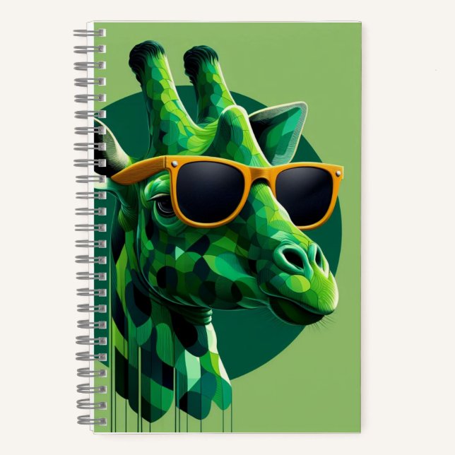 Modern Green Colourful Giraffe Notebook (Front)