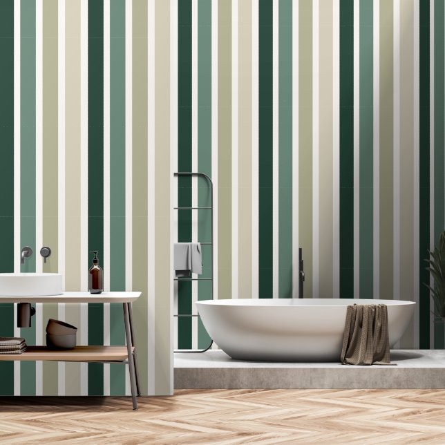 Modern Green Colourful Striped Pattern  Wallpaper (Bathroom)