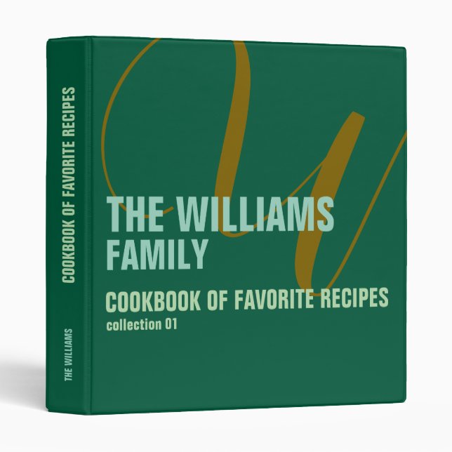 Modern Green Cookbook for Family Recipes Binder (Front/Spine)