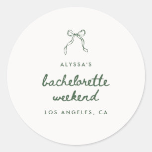 Modern Green Coquette Bow Bachelorette Weekend Classic Round Sticker