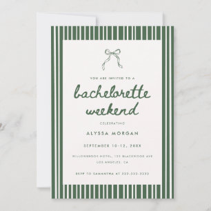 Modern Green Coquette Bow Bachelorette Weekend Invitation