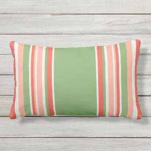 Modern Green Coral Striped Outdoor Lumbar Pillow