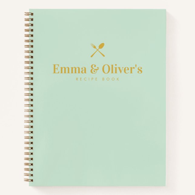 Modern Green Couples Gift Engagement Blank Recipe Notebook (Front)