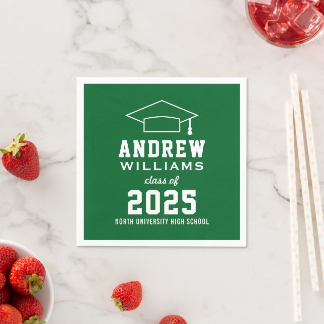 Modern Green Custom 2025 Graduation Party Napkin (Insitu)