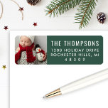 Modern Green Custom Christmas Photo Return Address<br><div class="desc">Holiday address labels feature a favourite Christmas photo with modern white return address and festive hunter / pine green background. Colours can be completely customized to coordinate with your photo.</div>