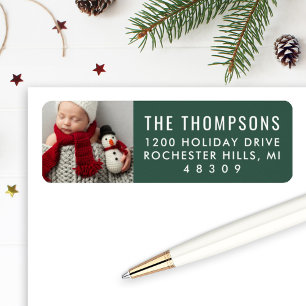 Modern Green Custom Christmas Photo Return Address