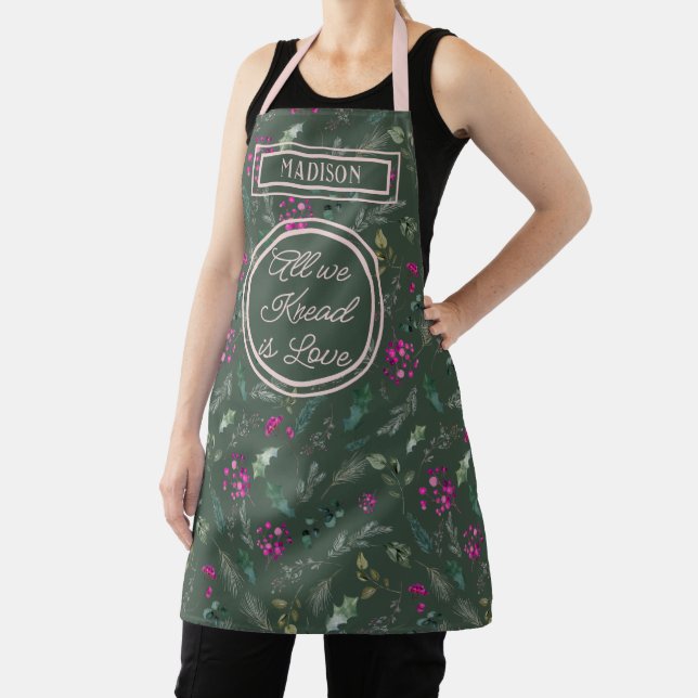 Modern Green Custom Name Message Apron (Insitu)