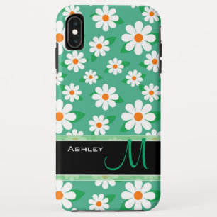 Modern Green Daisy Floral Flowers Pattern Monogram iPhone XS Max Case
