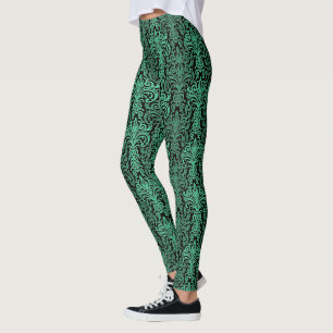 Modern Green Damask Pattern Yoga Leggings