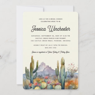 Modern Green Desert Cactus Bridal Shower Inv Invitation