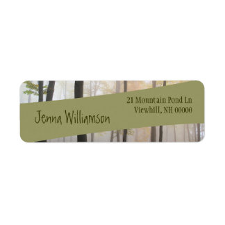 Modern Green Diagonal Ribbon on Misty Forest