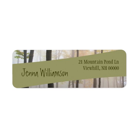 Modern Green Diagonal Ribbon on Misty Forest Return Address Label