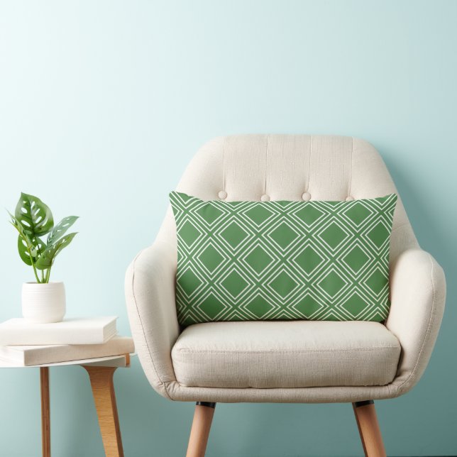 Modern Green Diamond Geometric Pattern Lumbar Pillow (Chair)